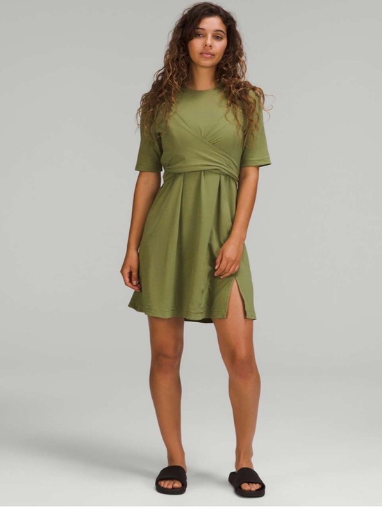 lululemon athletica Dresses & Skirts - Lululemon Cotton Wrap-Front T-Shirt Dress size 10 in Bronze Green